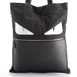 Fendi Black Monster Nylon & Leather Tall Tote Bag